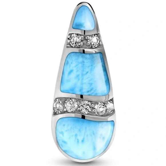 Marahlago Marina Larimar necklace sterling silver white topaz summer vacation - Picture 2 of 5